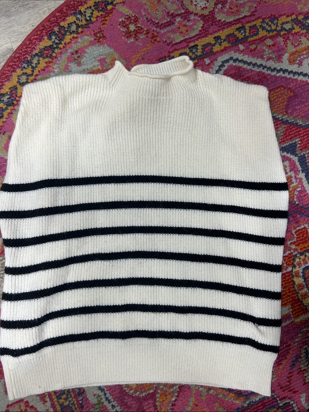 Main Strip Cream and Black Striped Cowl Sweater